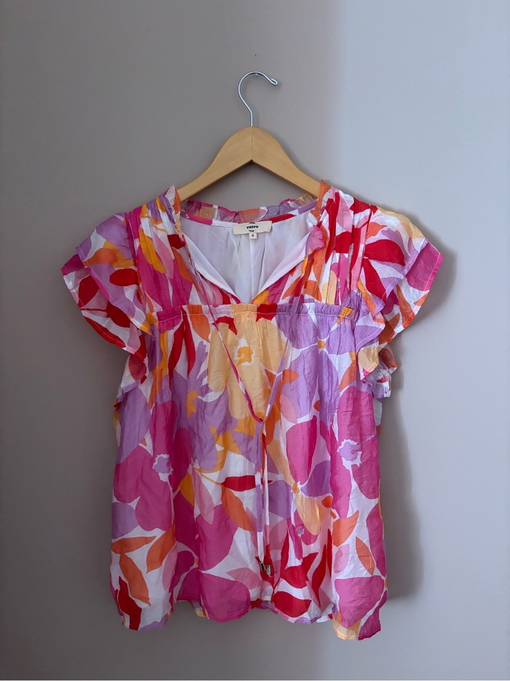 EntroBright Floral Pink Tie-Front Women's Top Sz Sm